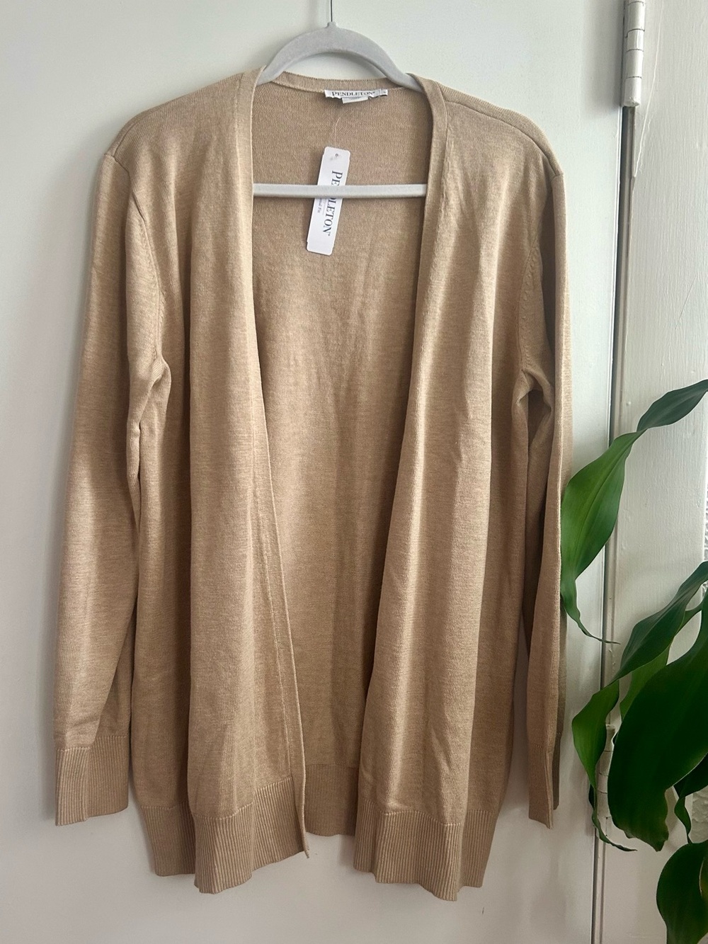 Peruvian Connection Lightweight Open-Front Cardigan in Beige Tan
